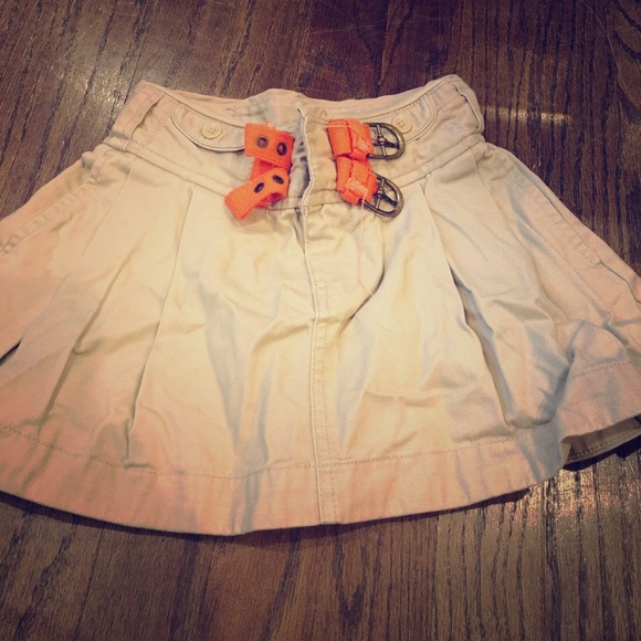 Size 5 Ralph Lauren khaki pleated skirt with orange belt with pockets 🌟⭐️💥 - Picture 1 of 3